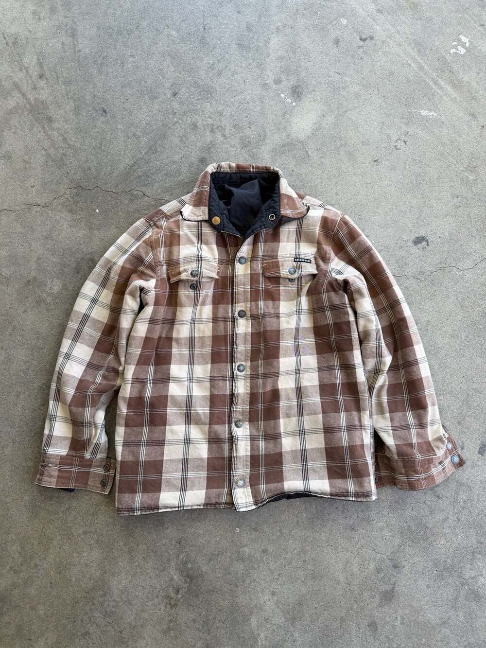 Vintage Y2K Anchor Blue Quilted Reversible Plaid Flannel Button Down Jacket